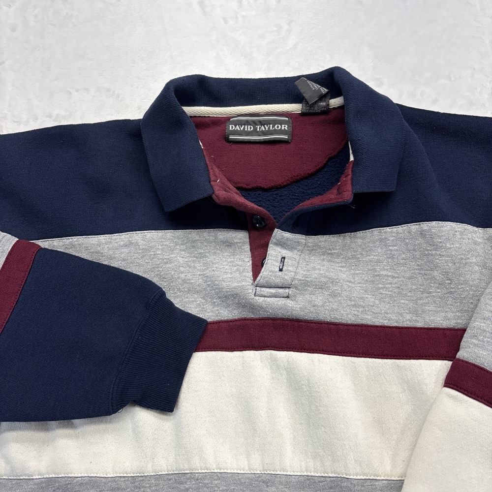 David Taylor Polo Rugby Shirt Mens Large Striped Long Sleeve Punk Grunge Retro